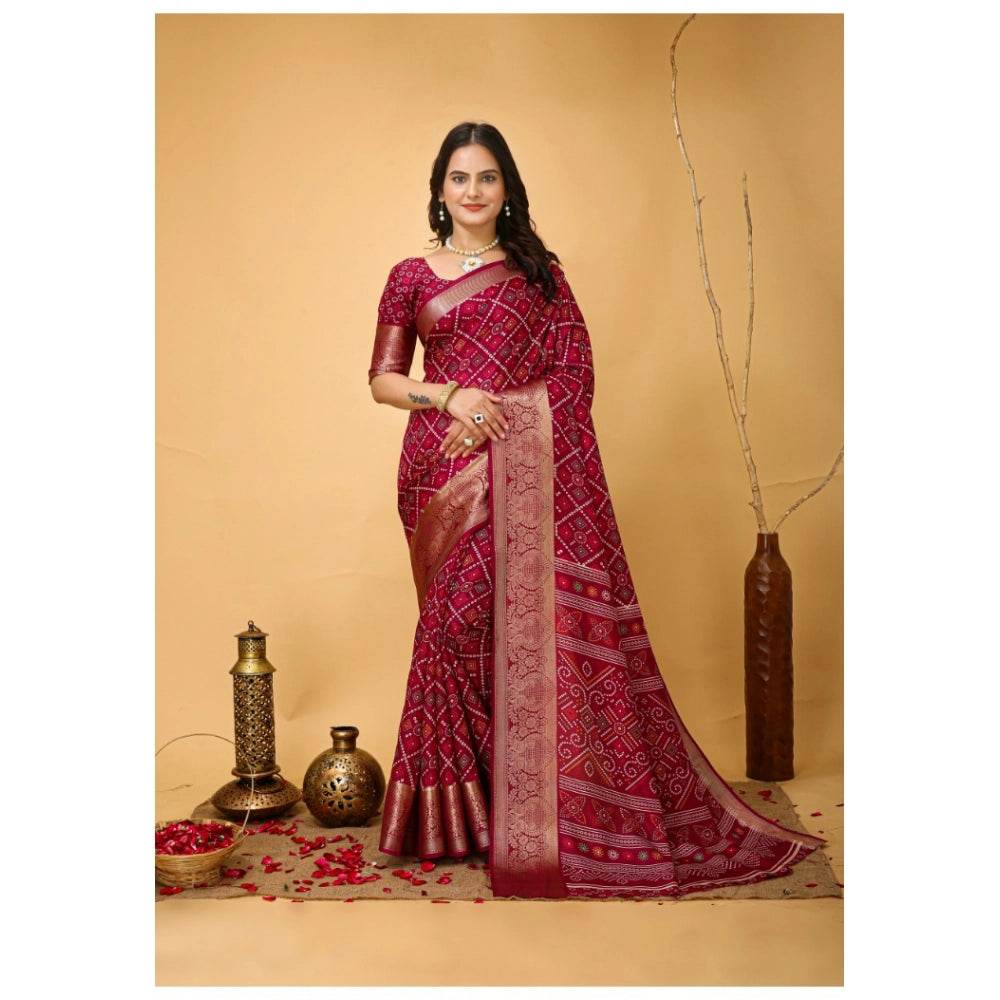 Generic Women's Soft Dola Cotton Kalamkari Printed Saree With Unstitched Blouse 5.5Mtr (Red) - MYLUXURY LANE ENTERPRISE