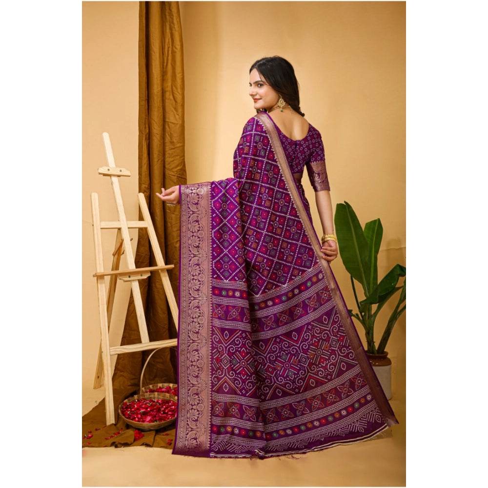 Generic Women's Soft Dola Cotton Kalamkari Printed Saree With Unstitched Blouse 5.5Mtr (Purple) - MYLUXURY LANE ENTERPRISE