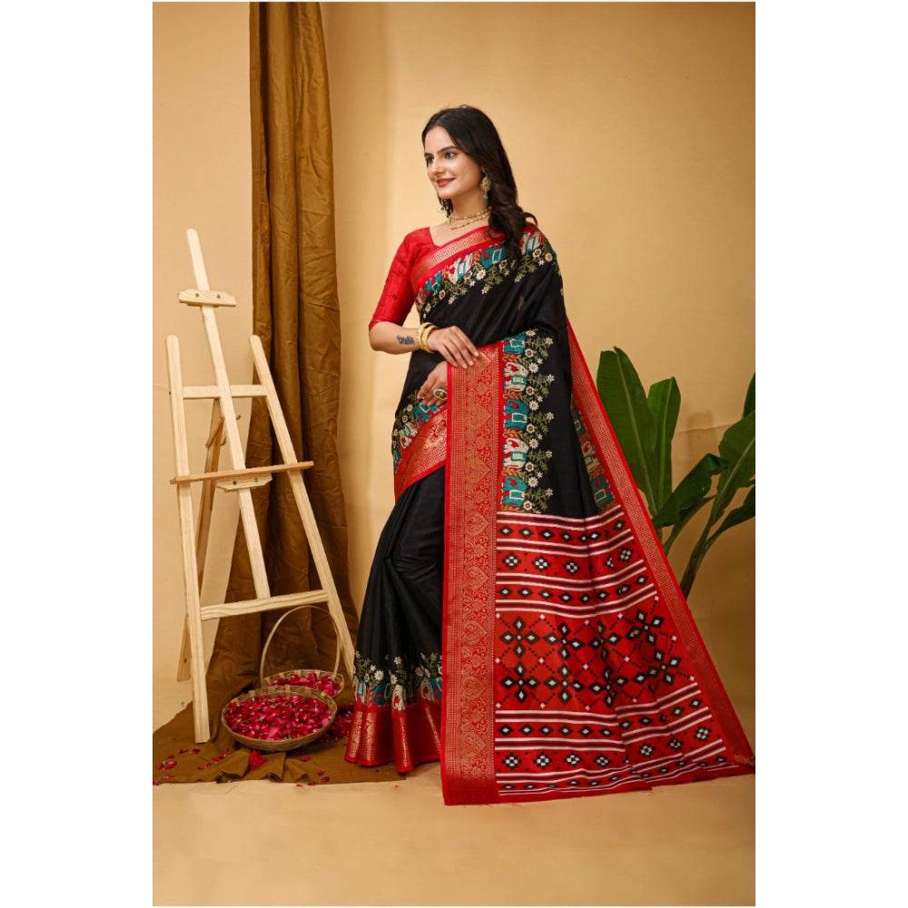 Generic Women's Soft Dola Cotton Kalamkari Printed Saree With Unstitched Blouse 5.5Mtr (Black) - MYLUXURY LANE ENTERPRISE