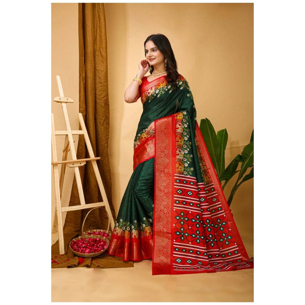 Generic Women's Soft Dola Cotton Kalamkari Printed Saree With Unstitched Blouse 5.5Mtr (Green) - MYLUXURY LANE ENTERPRISE