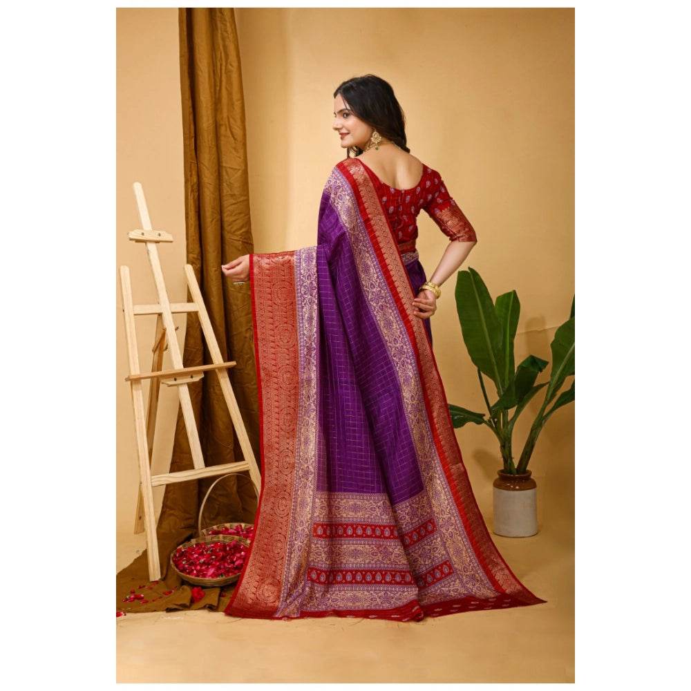 Generic Women's Soft Dola Cotton Kalamkari Printed Saree With Unstitched Blouse 5.5Mtr (Purple) - MYLUXURY LANE ENTERPRISE