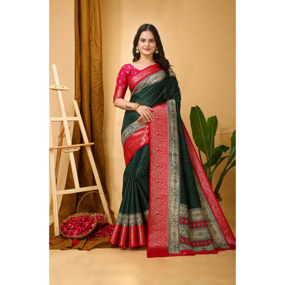 Generic Women's Soft Dola Cotton Kalamkari Printed Saree With Unstitched Blouse 5.5Mtr (B.Green) - MYLUXURY LANE ENTERPRISE