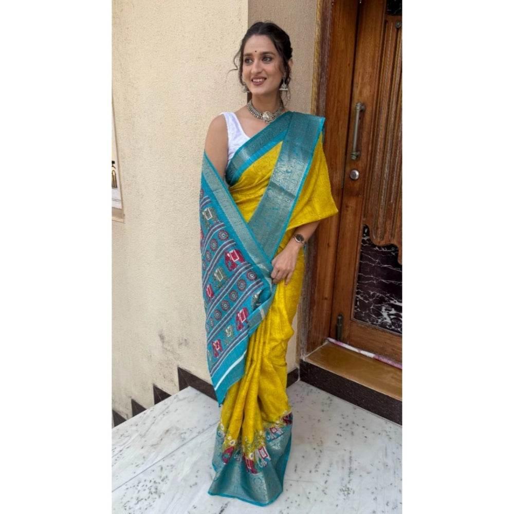Generic Women's Soft Dola Cotton Kalamkari Printed Saree With Unstitched Blouse 5.5Mtr (Mustard) - MYLUXURY LANE ENTERPRISE