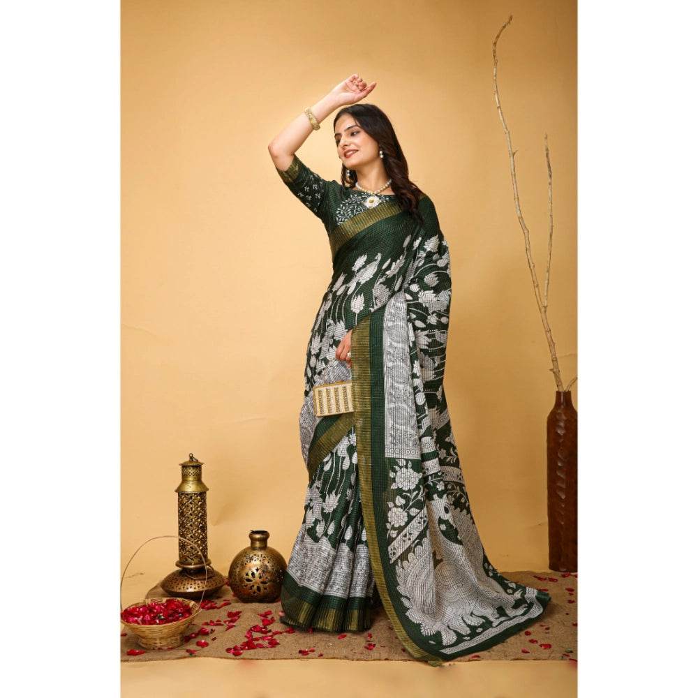 Generic Women's Soft Handloom Cotton Kalamkari Printed Saree With Unstitched Blouse 5.5Mtr (Green) - MYLUXURY LANE ENTERPRISE