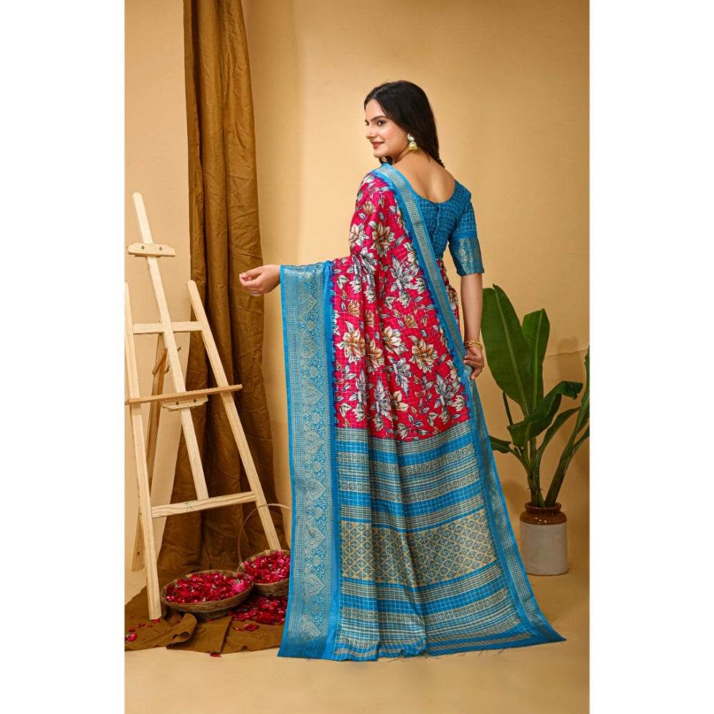 Generic Women's Soft Dola Cotton Kalamkari Printed Saree With Unstitched Blouse 5.5Mtr (Pink) - MYLUXURY LANE ENTERPRISE