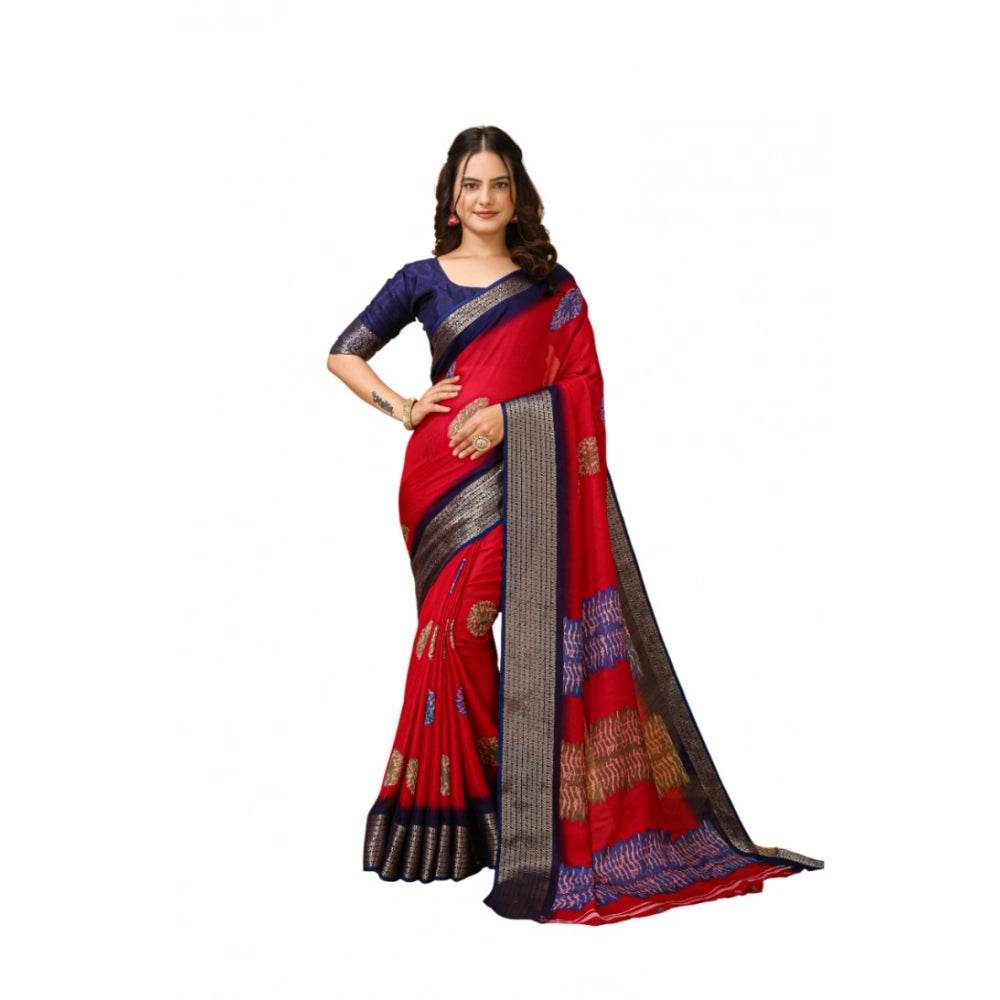 Generic Women's Soft Blooming Marshmallow Fabric Kalamkari Printed Saree With Unstitched Blouse 5.5Mtr (Red) - MYLUXURY LANE ENTERPRISE