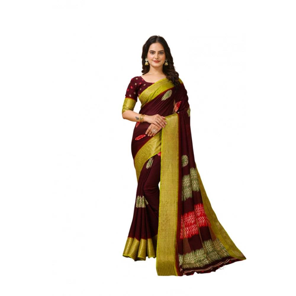 Generic Women's Soft Blooming Marshmallow Fabric Kalamkari Printed Saree With Unstitched Blouse 5.5Mtr (Maroon) - MYLUXURY LANE ENTERPRISE