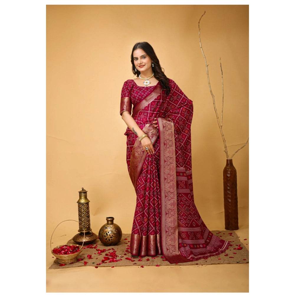 Generic Women's Soft Dola Cotton Kalamkari Printed Saree With Unstitched Blouse 5.5Mtr (Red) - MYLUXURY LANE ENTERPRISE