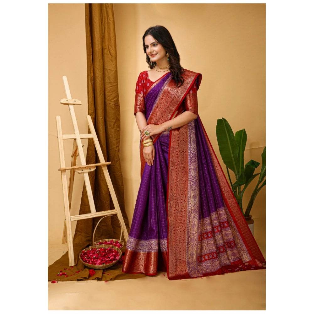 Generic Women's Soft Dola Cotton Kalamkari Printed Saree With Unstitched Blouse 5.5Mtr (Purple) - MYLUXURY LANE ENTERPRISE