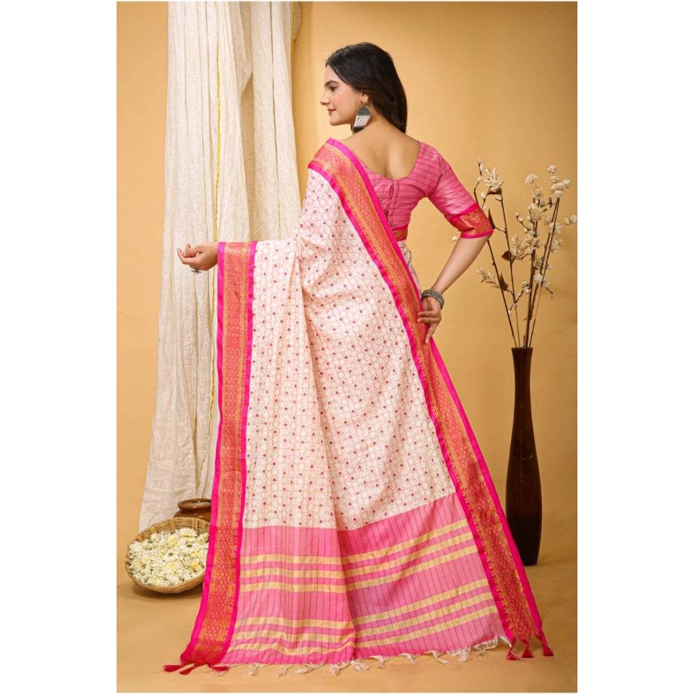 Generic Women's Soft Cotton Silk Printed Saree With Unstitched Blouse 5.5Mtr (Pink) - MYLUXURY LANE ENTERPRISE