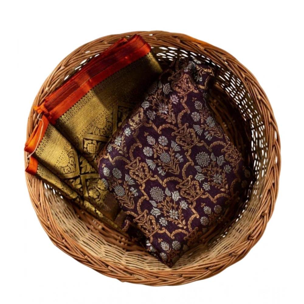 Generic Women's Soft Lichi Silk Printed Saree With Unstitched Blouse 5.5Mtr (Purple) - MYLUXURY LANE ENTERPRISE