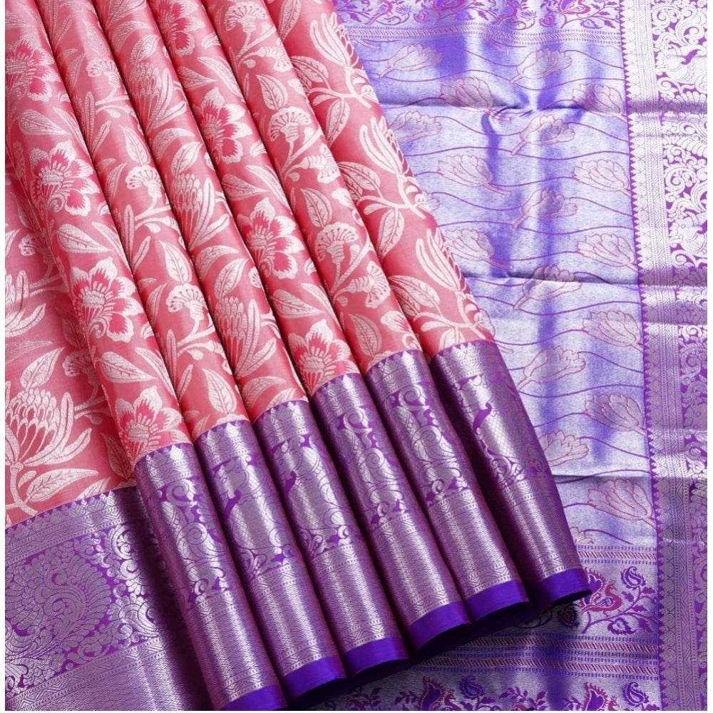 Generic Women's Soft Lichi Silk Printed Saree With Unstitched Blouse 5.5Mtr (Purple) - MYLUXURY LANE ENTERPRISE