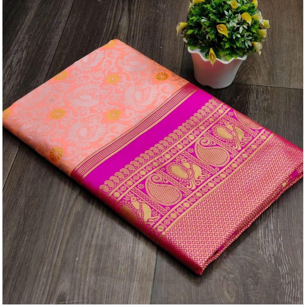 Generic Women's Soft Lichi Silk Printed Saree With Unstitched Blouse 5.5Mtr (Pink) - MYLUXURY LANE ENTERPRISE