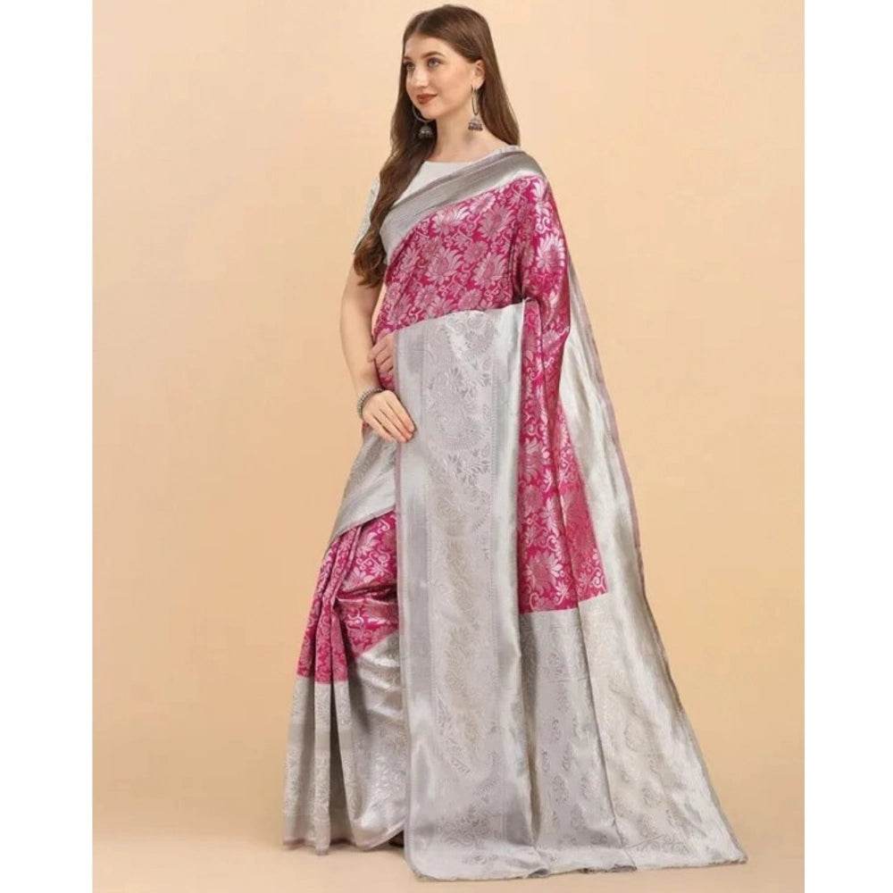 Generic Women's Soft Lichi Silk Printed Saree With Unstitched Blouse 5.5Mtr (Pink) - MYLUXURY LANE ENTERPRISE