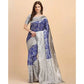 Generic Women's Soft Lichi Silk Printed Saree With Unstitched Blouse 5.5Mtr (Blue) - MYLUXURY LANE ENTERPRISE