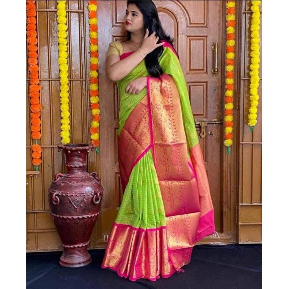 Generic Women's Soft Lichi Silk Printed Saree With Unstitched Blouse 5.5Mtr (Green) - MYLUXURY LANE ENTERPRISE