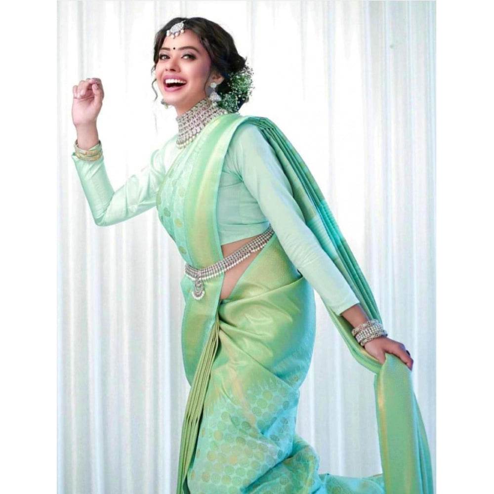 Generic Women's Soft Lichi Silk Printed Saree With Unstitched Blouse 5.5Mtr (Light Green) - MYLUXURY LANE ENTERPRISE