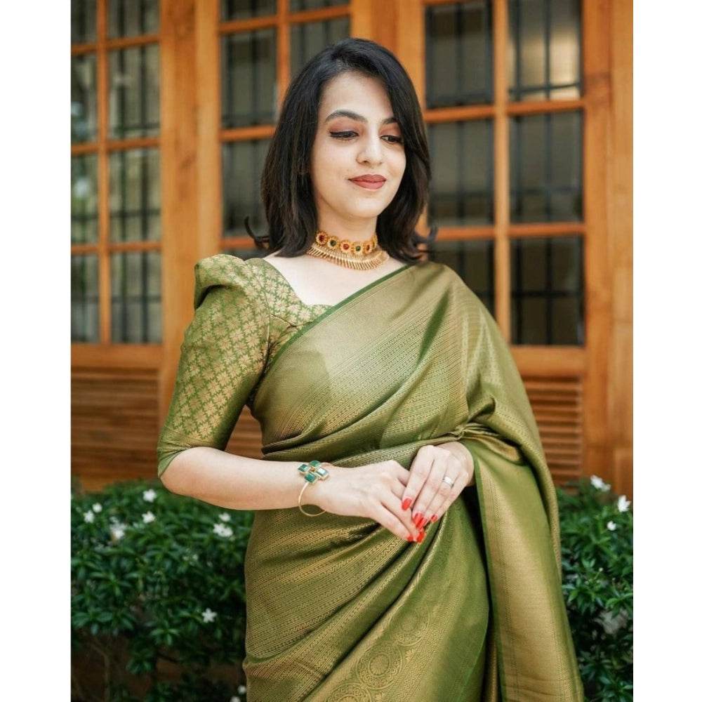 Generic Women's Soft Lichi Silk Printed Saree With Unstitched Blouse 5.5Mtr (Green) - MYLUXURY LANE ENTERPRISE