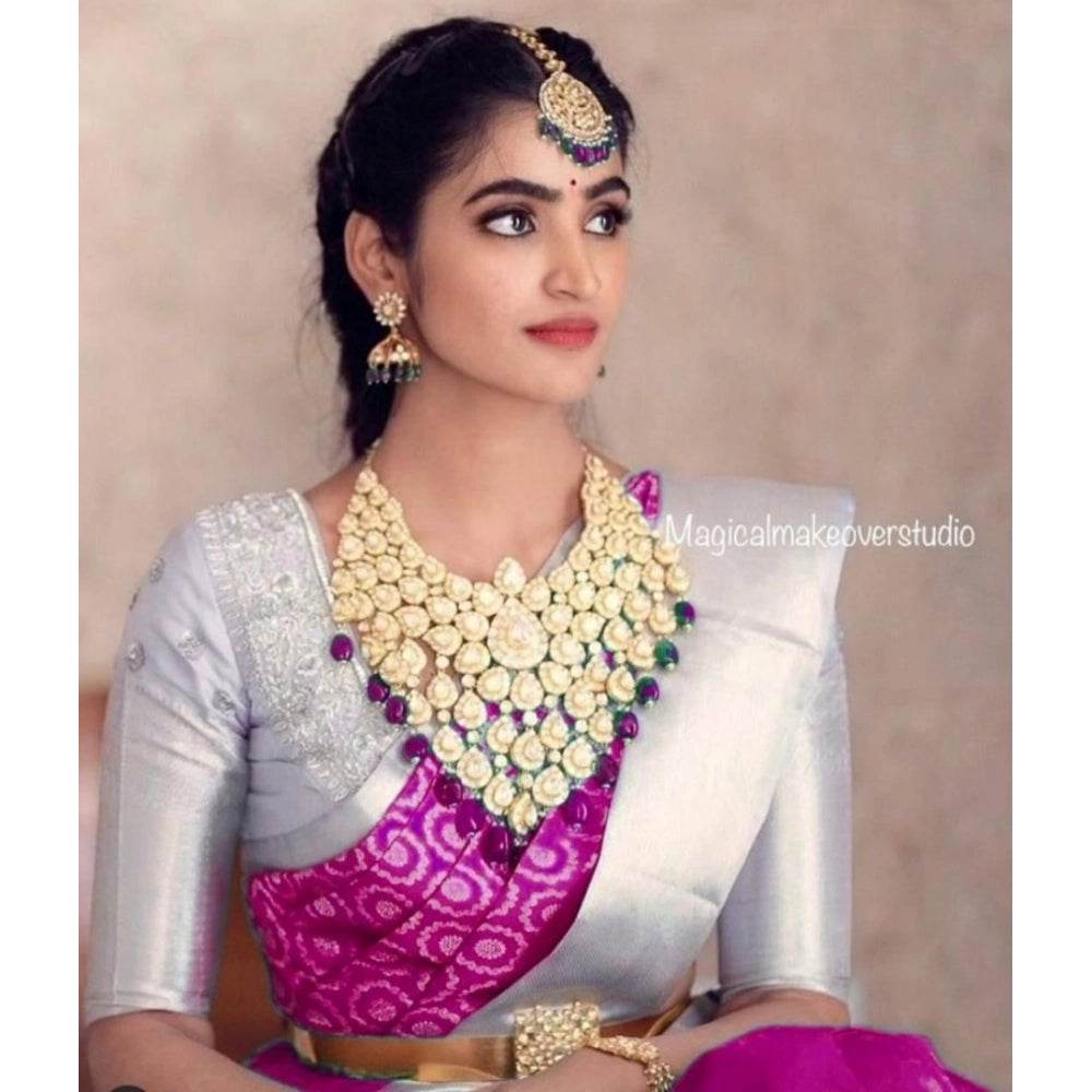 Generic Women's Soft Lichi Silk Printed Saree With Unstitched Blouse 5.5Mtr (Pink) - MYLUXURY LANE ENTERPRISE