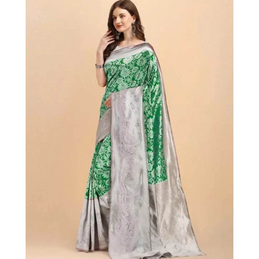 Generic Women's Soft Lichi Silk Printed Saree With Unstitched Blouse 5.5Mtr (Green) - MYLUXURY LANE ENTERPRISE
