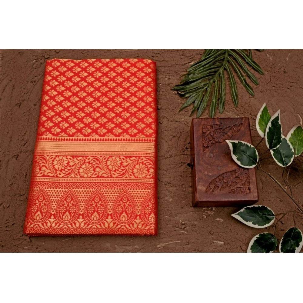 Generic Women's Soft Lichi Silk Printed Saree With Unstitched Blouse 5.5Mtr (Red) - MYLUXURY LANE ENTERPRISE