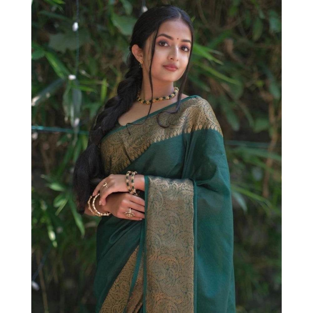 Generic Women's Soft Lichi Silk Solid Saree With Unstitched Blouse 5.5Mtr (Green) - MYLUXURY LANE ENTERPRISE