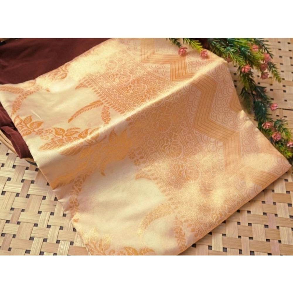 Generic Women's Soft Lichi Silk Printed Saree With Unstitched Blouse 5.5Mtr (Golden) - MYLUXURY LANE ENTERPRISE