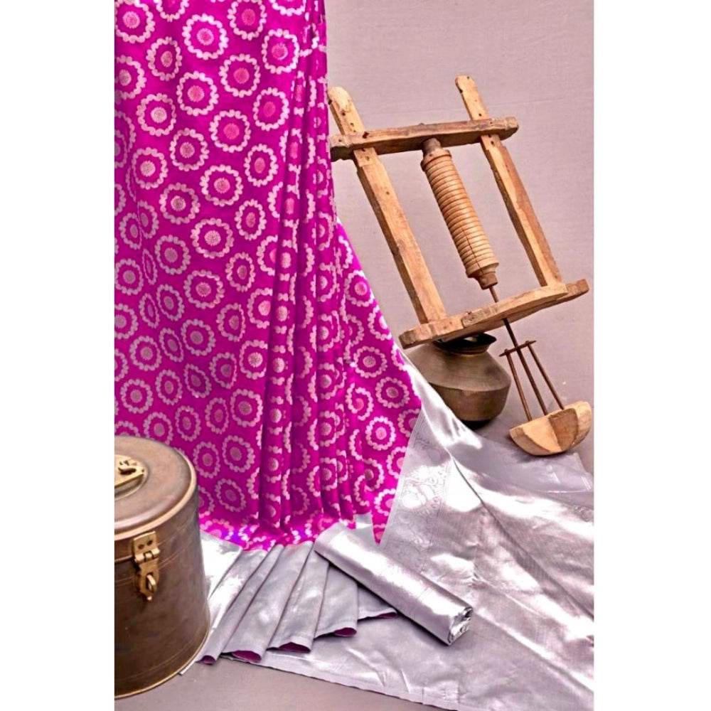 Generic Women's Soft Lichi Silk Printed Saree With Unstitched Blouse 5.5Mtr (Pink) - MYLUXURY LANE ENTERPRISE