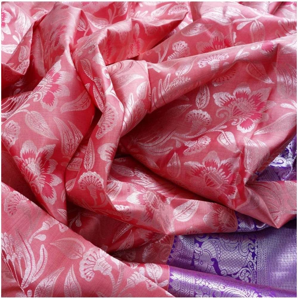Generic Women's Soft Lichi Silk Printed Saree With Unstitched Blouse 5.5Mtr (Purple) - MYLUXURY LANE ENTERPRISE