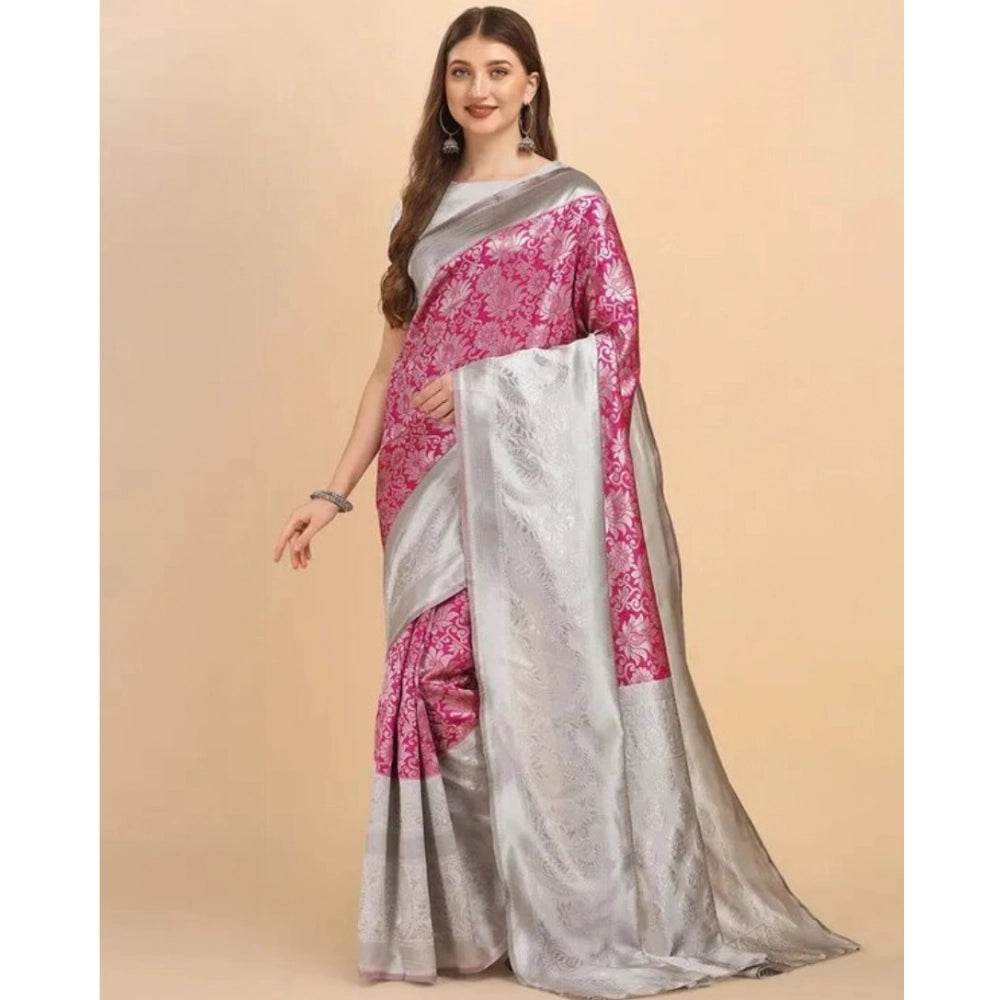 Generic Women's Soft Lichi Silk Printed Saree With Unstitched Blouse 5.5Mtr (Pink) - MYLUXURY LANE ENTERPRISE