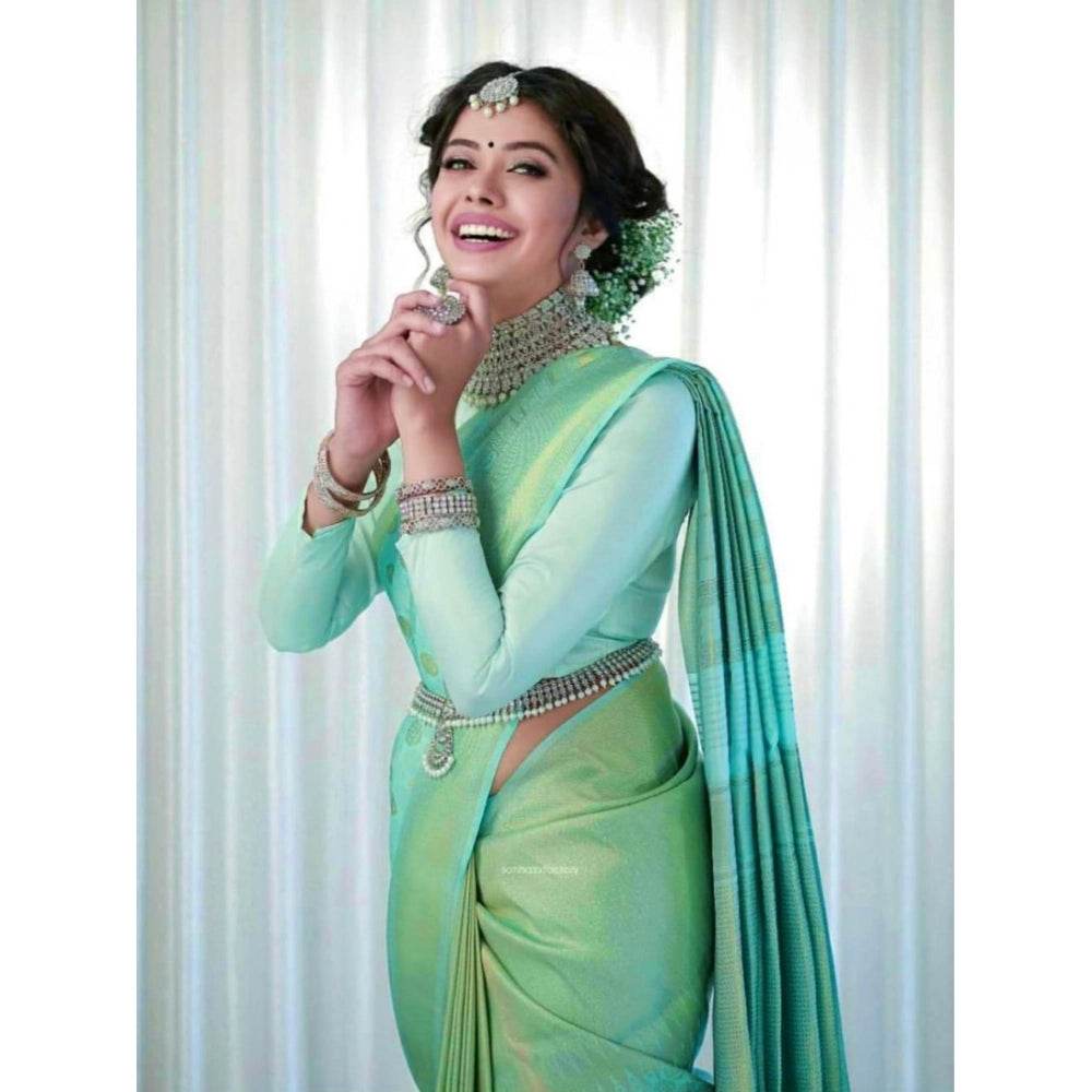 Generic Women's Soft Lichi Silk Printed Saree With Unstitched Blouse 5.5Mtr (Light Green) - MYLUXURY LANE ENTERPRISE