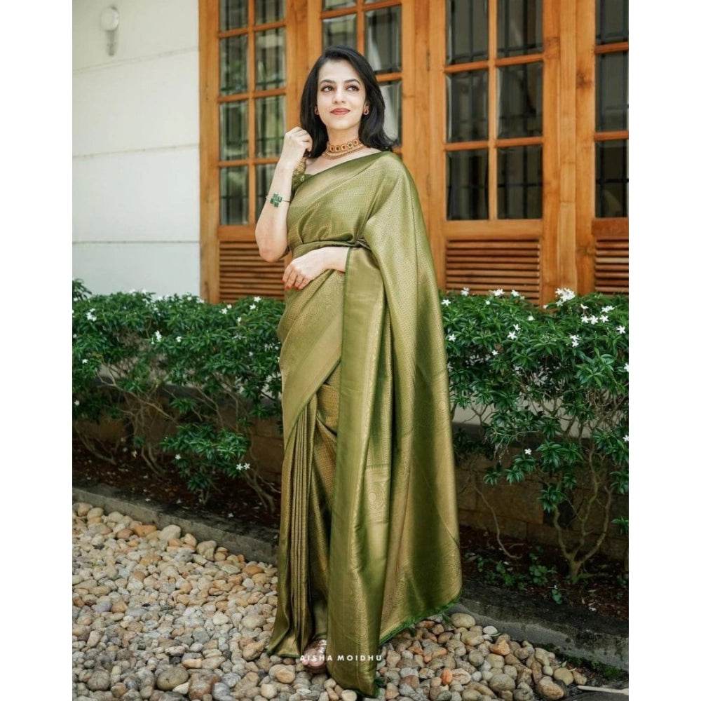 Generic Women's Soft Lichi Silk Printed Saree With Unstitched Blouse 5.5Mtr (Green) - MYLUXURY LANE ENTERPRISE