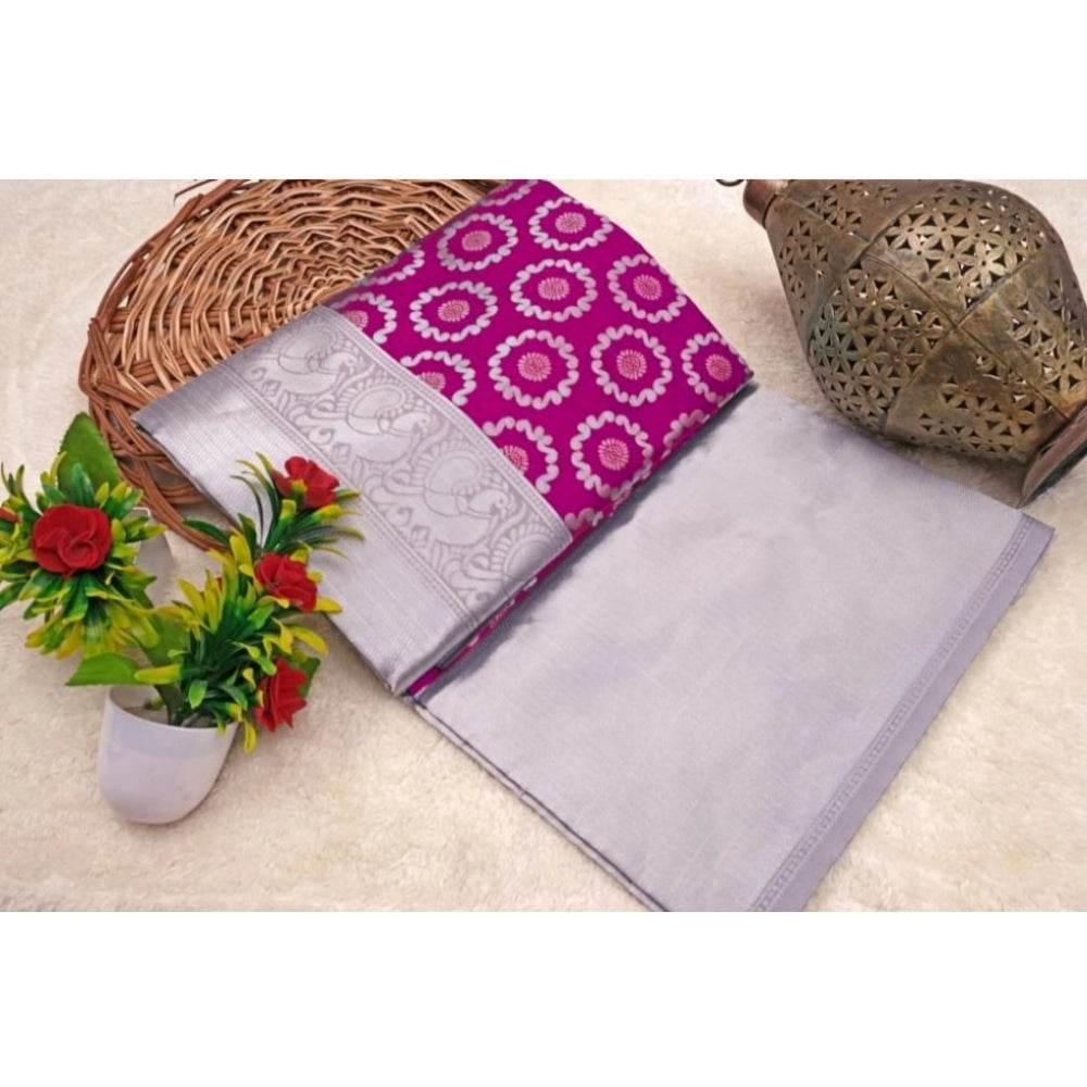 Generic Women's Soft Lichi Silk Printed Saree With Unstitched Blouse 5.5Mtr (Pink) - MYLUXURY LANE ENTERPRISE