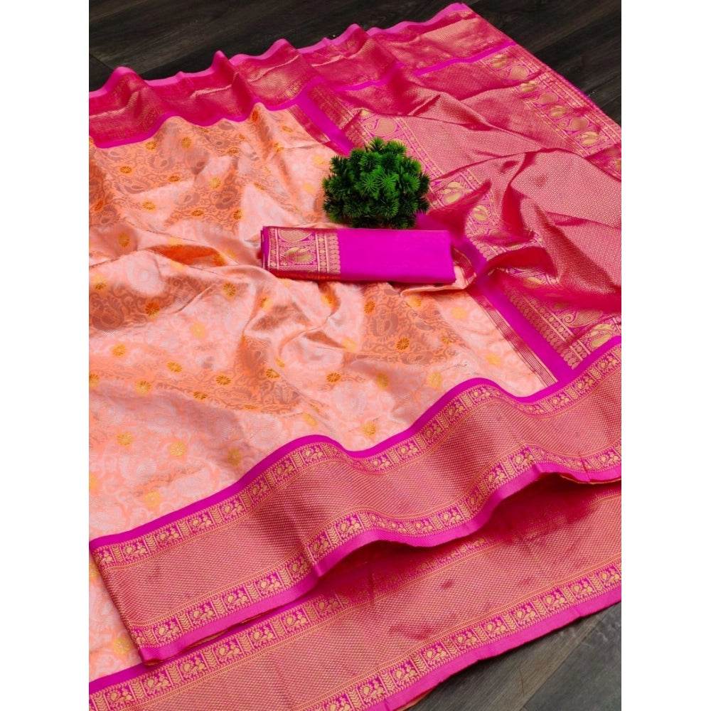Generic Women's Soft Lichi Silk Printed Saree With Unstitched Blouse 5.5Mtr (Pink) - MYLUXURY LANE ENTERPRISE