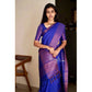 Generic Women's Soft Lichi Silk Solid Saree With Unstitched Blouse 5.5Mtr (Blue) - MYLUXURY LANE ENTERPRISE