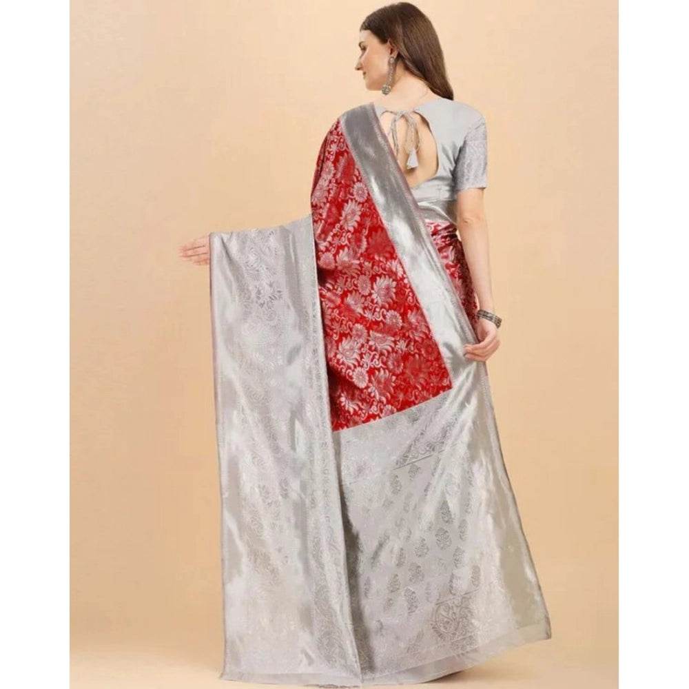 Generic Women's Soft Lichi Silk Printed Saree With Unstitched Blouse 5.5Mtr (Red) - MYLUXURY LANE ENTERPRISE