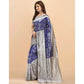 Generic Women's Soft Lichi Silk Printed Saree With Unstitched Blouse 5.5Mtr (Blue) - MYLUXURY LANE ENTERPRISE