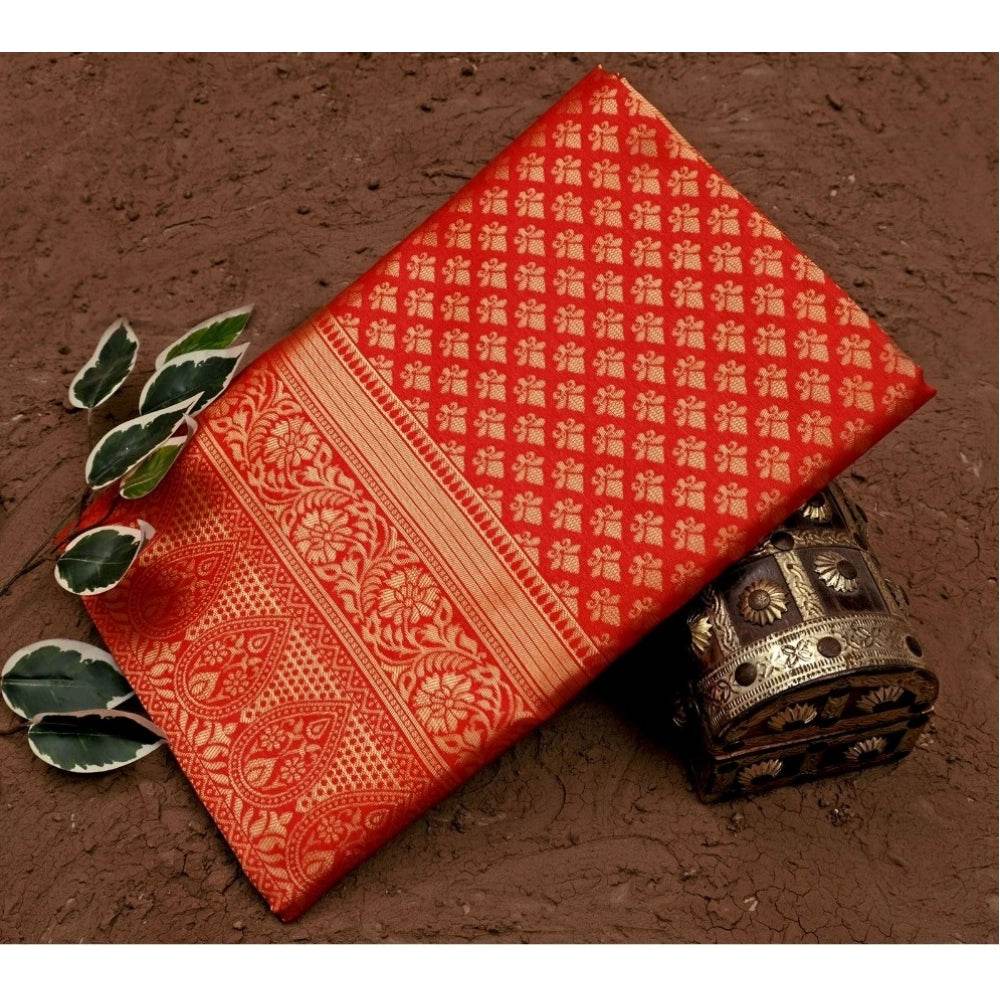 Generic Women's Soft Lichi Silk Printed Saree With Unstitched Blouse 5.5Mtr (Red) - MYLUXURY LANE ENTERPRISE