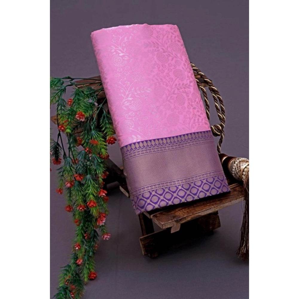 Generic Women's Soft Lichi Silk Printed Saree With Unstitched Blouse 5.5Mtr (Purple) - MYLUXURY LANE ENTERPRISE