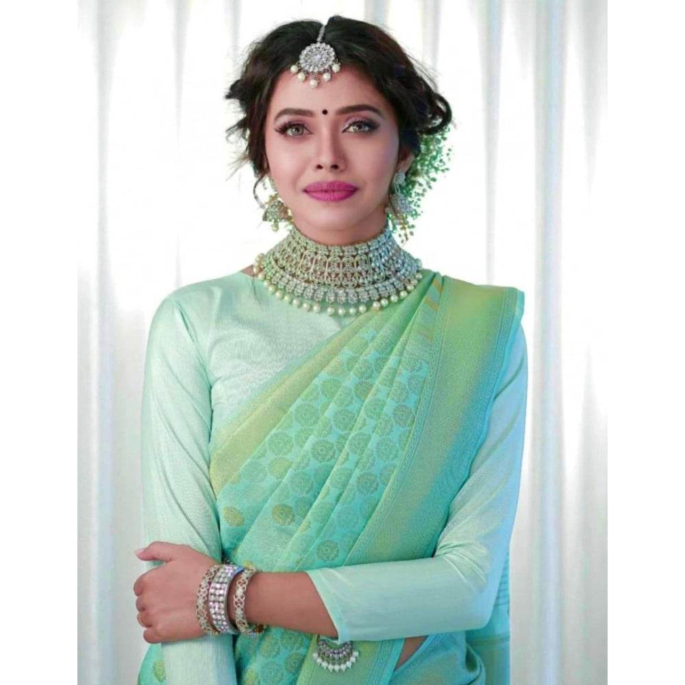 Generic Women's Soft Lichi Silk Printed Saree With Unstitched Blouse 5.5Mtr (Light Green) - MYLUXURY LANE ENTERPRISE