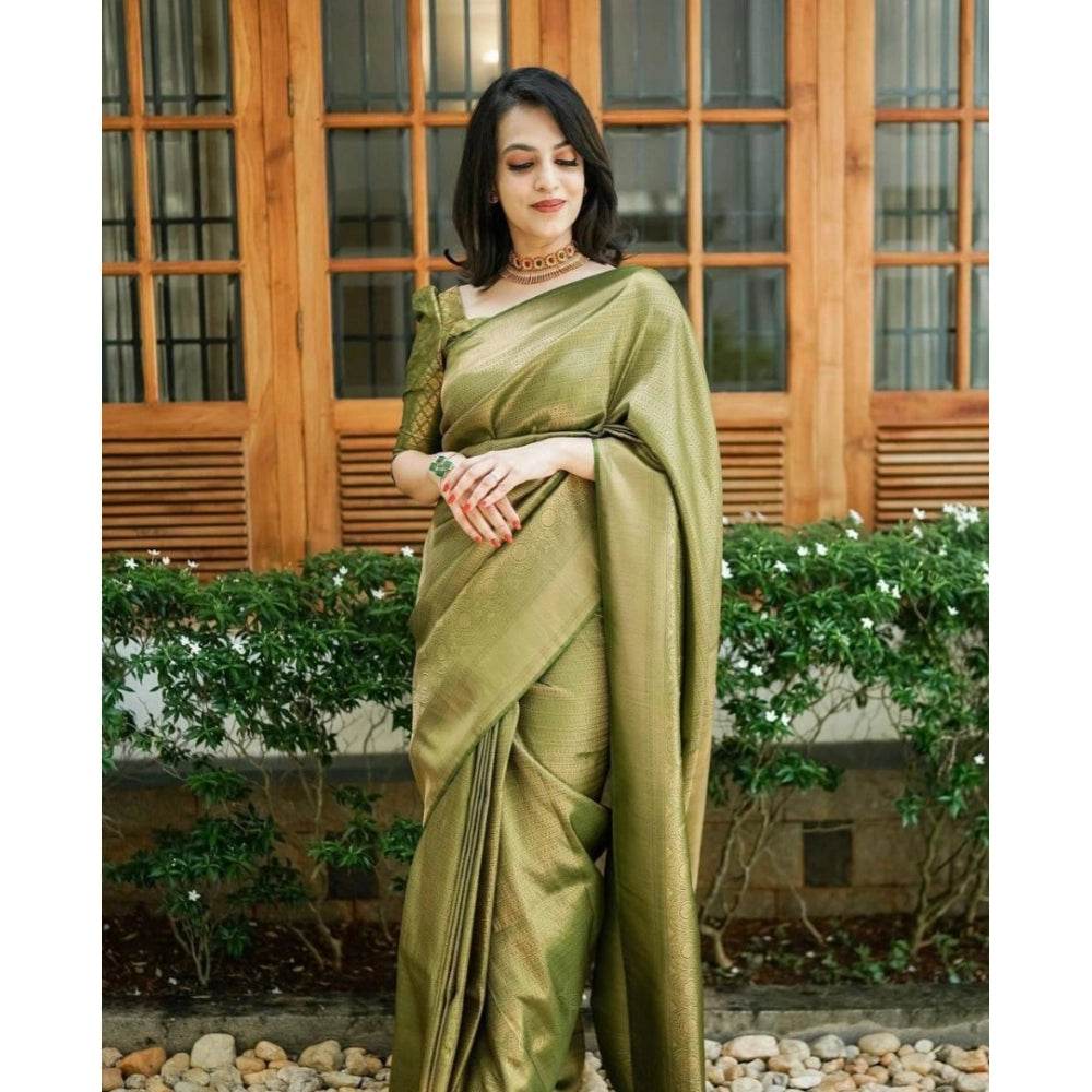 Generic Women's Soft Lichi Silk Printed Saree With Unstitched Blouse 5.5Mtr (Green) - MYLUXURY LANE ENTERPRISE