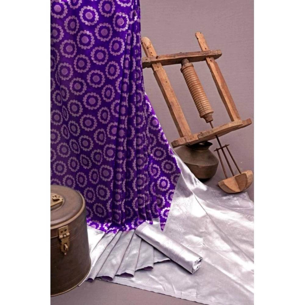 Generic Women's Soft Lichi Silk Printed Saree With Unstitched Blouse 5.5Mtr (Purple) - MYLUXURY LANE ENTERPRISE