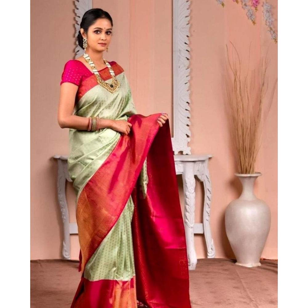 Generic Women's Soft Lichi Silk Printed Saree With Unstitched Blouse 5.5Mtr (Light Green) - MYLUXURY LANE ENTERPRISE