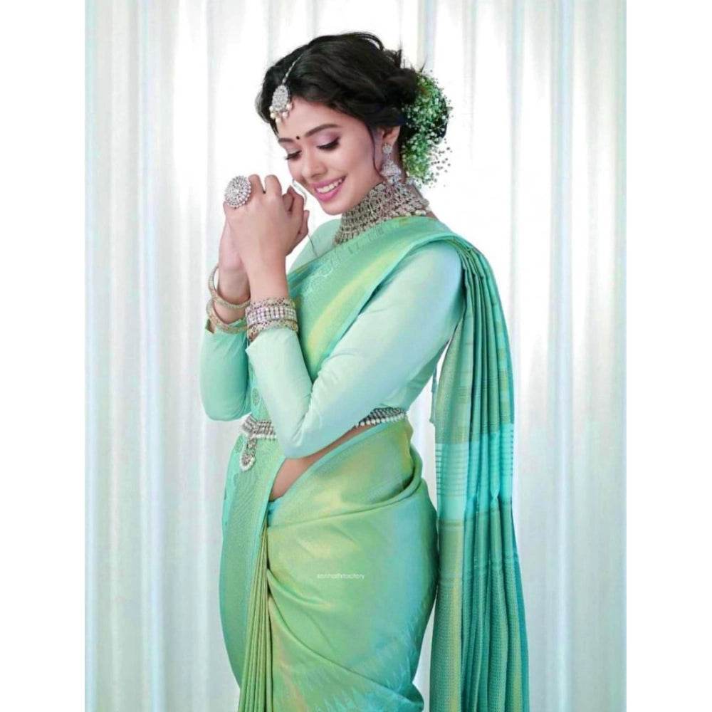 Generic Women's Soft Lichi Silk Printed Saree With Unstitched Blouse 5.5Mtr (Light Green) - MYLUXURY LANE ENTERPRISE