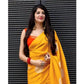 Generic Women's Soft Lichi Silk Printed Saree With Unstitched Blouse 5.5Mtr (Yellow) - MYLUXURY LANE ENTERPRISE