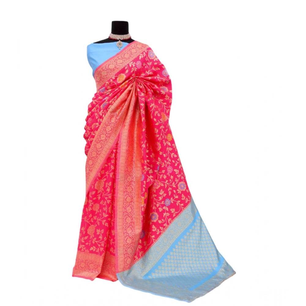 Generic Women's Banarasi Printed Saree With Unstitched Blouse 5.5Mtr (Rani) - MYLUXURY LANE ENTERPRISE