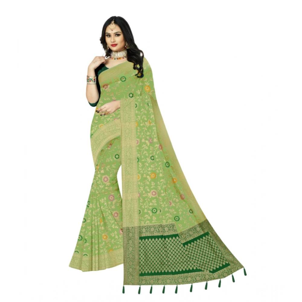 Generic Women's Banarasi Printed Saree With Unstitched Blouse 5.5Mtr (Light Green) - MYLUXURY LANE ENTERPRISE