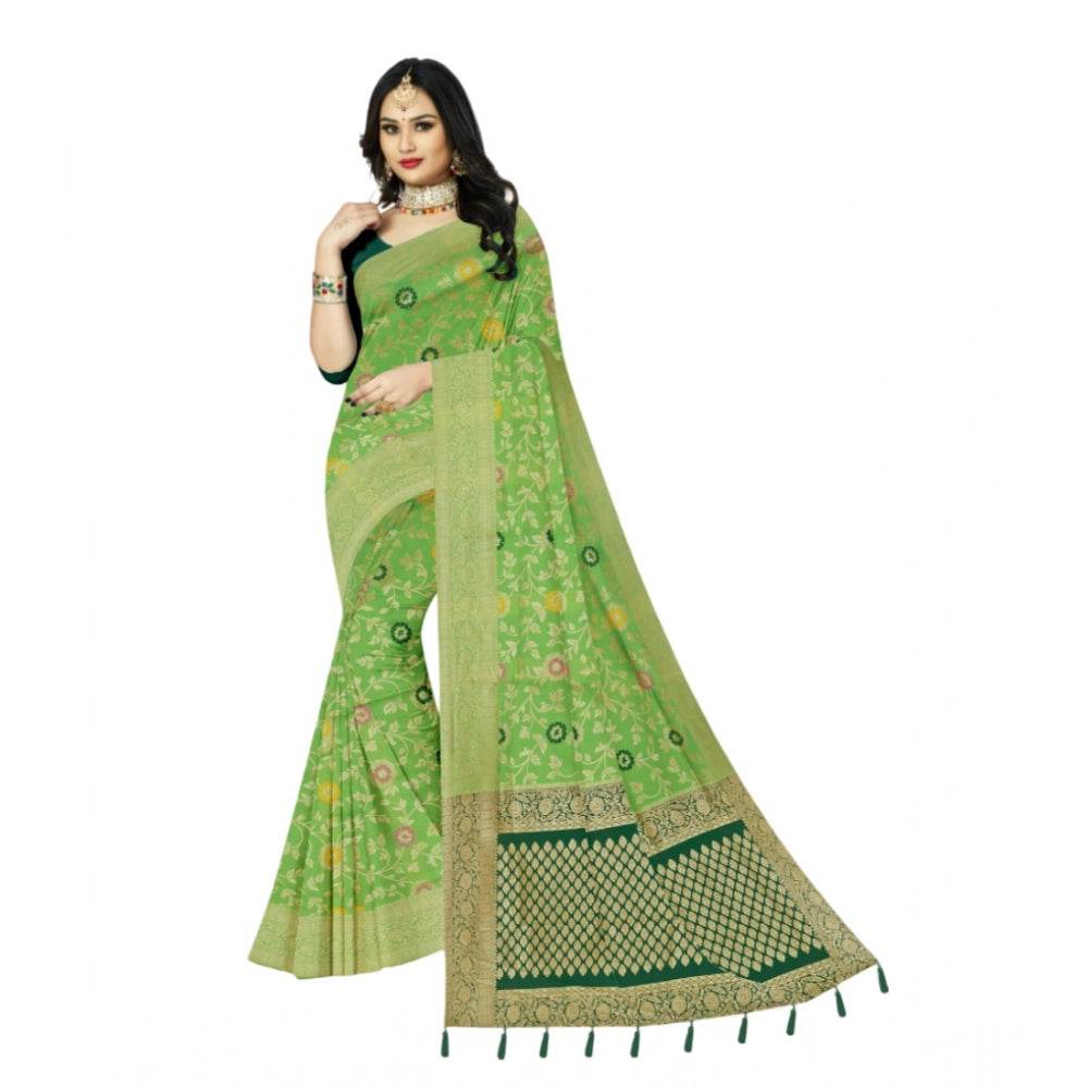 Generic Women's Banarasi Printed Saree With Unstitched Blouse 5.5Mtr (Green) - MYLUXURY LANE ENTERPRISE