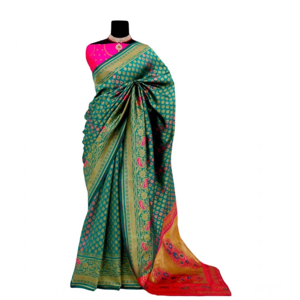 Generic Women's Banarasi Printed Saree With Unstitched Blouse 5.5Mtr (Rama) - MYLUXURY LANE ENTERPRISE
