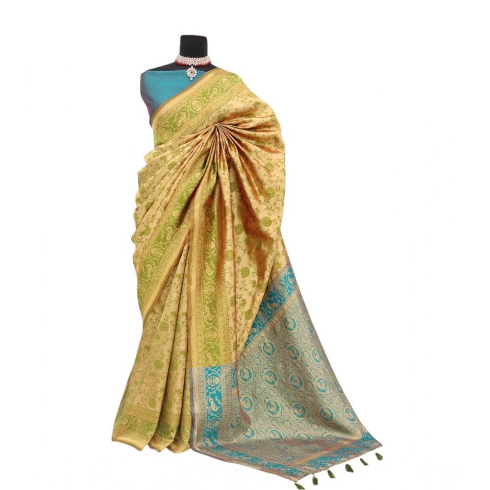 Generic Women's Banarasi Printed Saree With Unstitched Blouse 5.5Mtr (Golden) - MYLUXURY LANE ENTERPRISE